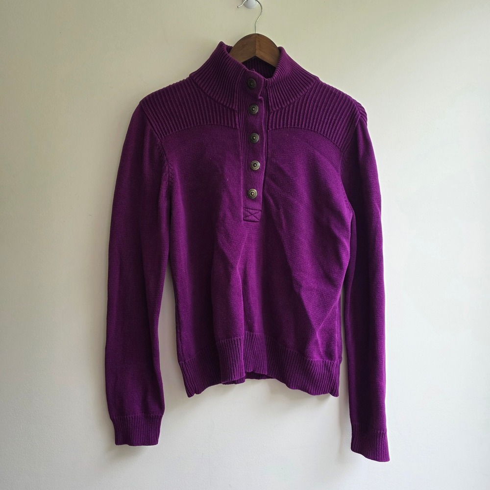 Lauren Ralph Lauren Vintage Purple Cotton Button Mock Neck Sweater Womens Large